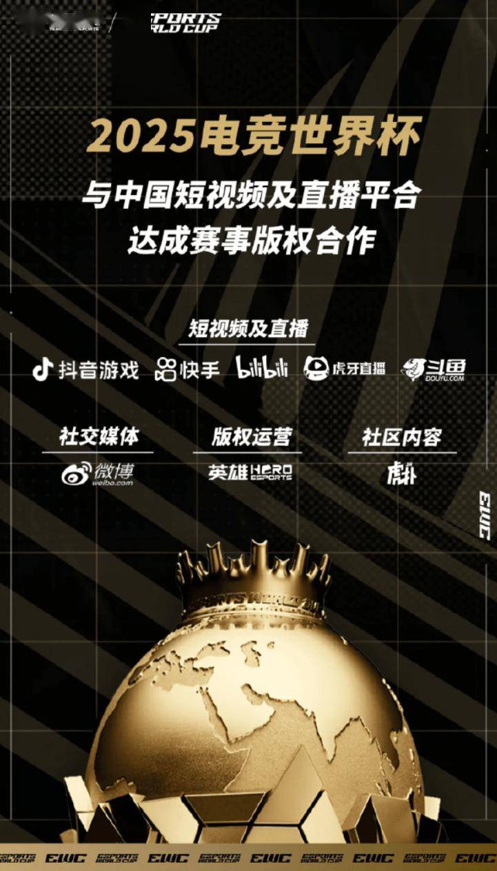 2025 电竞世界杯与抖音、快手等七大平台达成合作,提供赛事直播